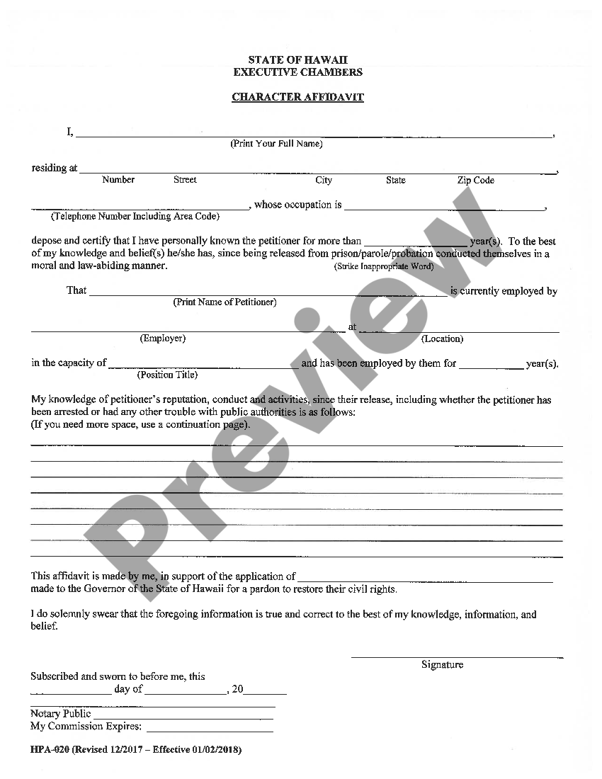 Hawaii Pardon Application - Hawaii Pardon Application | US Legal Forms