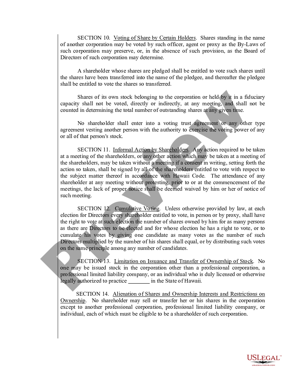 page 5 Sample Bylaws for a Hawaii Professional Corporation preview