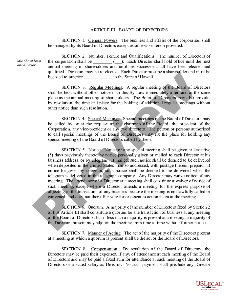 page 6 Sample Bylaws for a Hawaii Professional Corporation preview