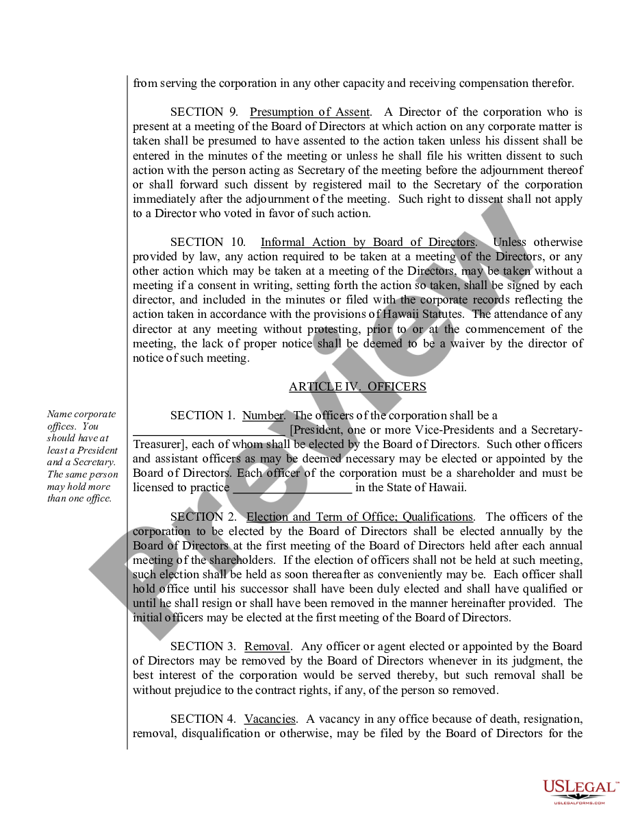 page 7 Sample Bylaws for a Hawaii Professional Corporation preview