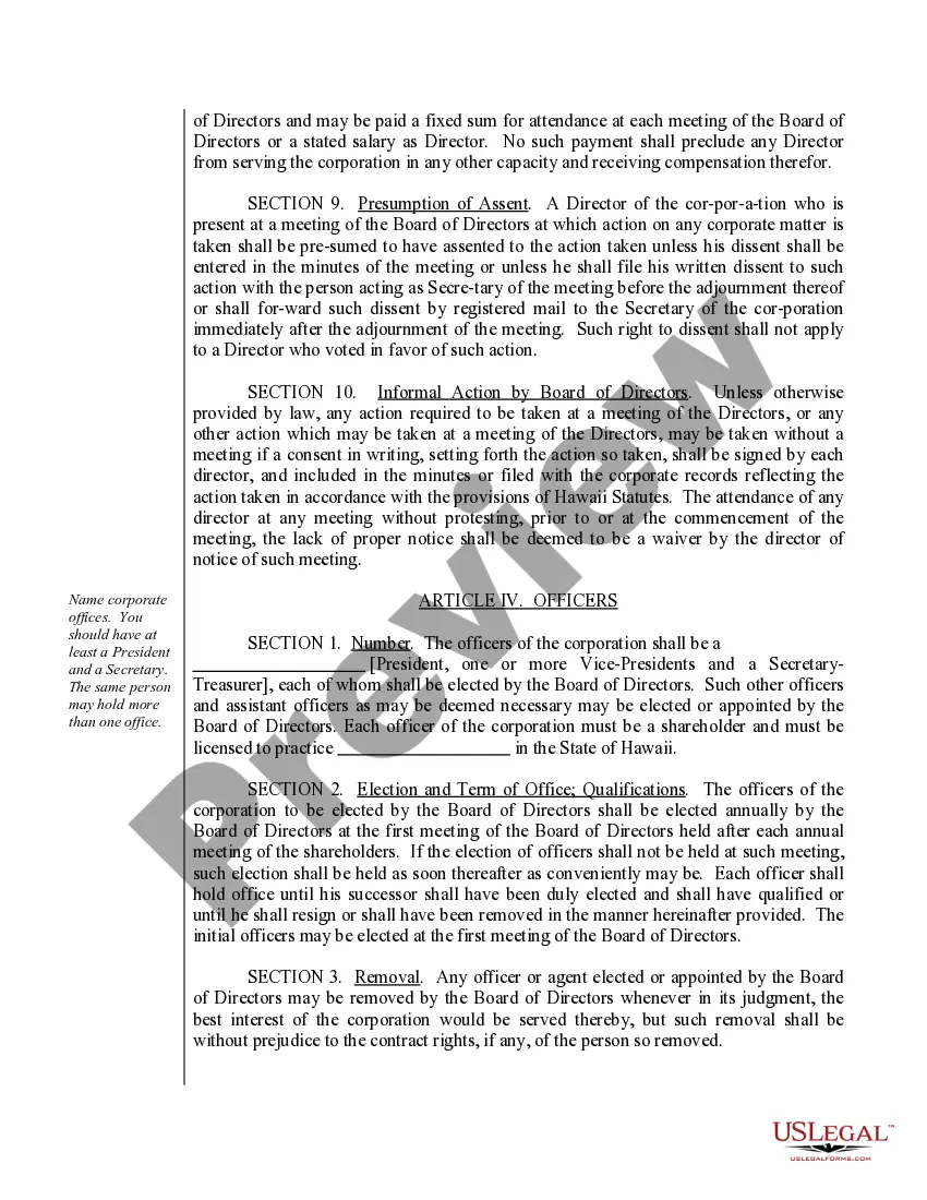 Get Sample Bylaws for a Hawaii Professional Corporation Preview Sample Bylaws for a Hawaii Professional Corporation