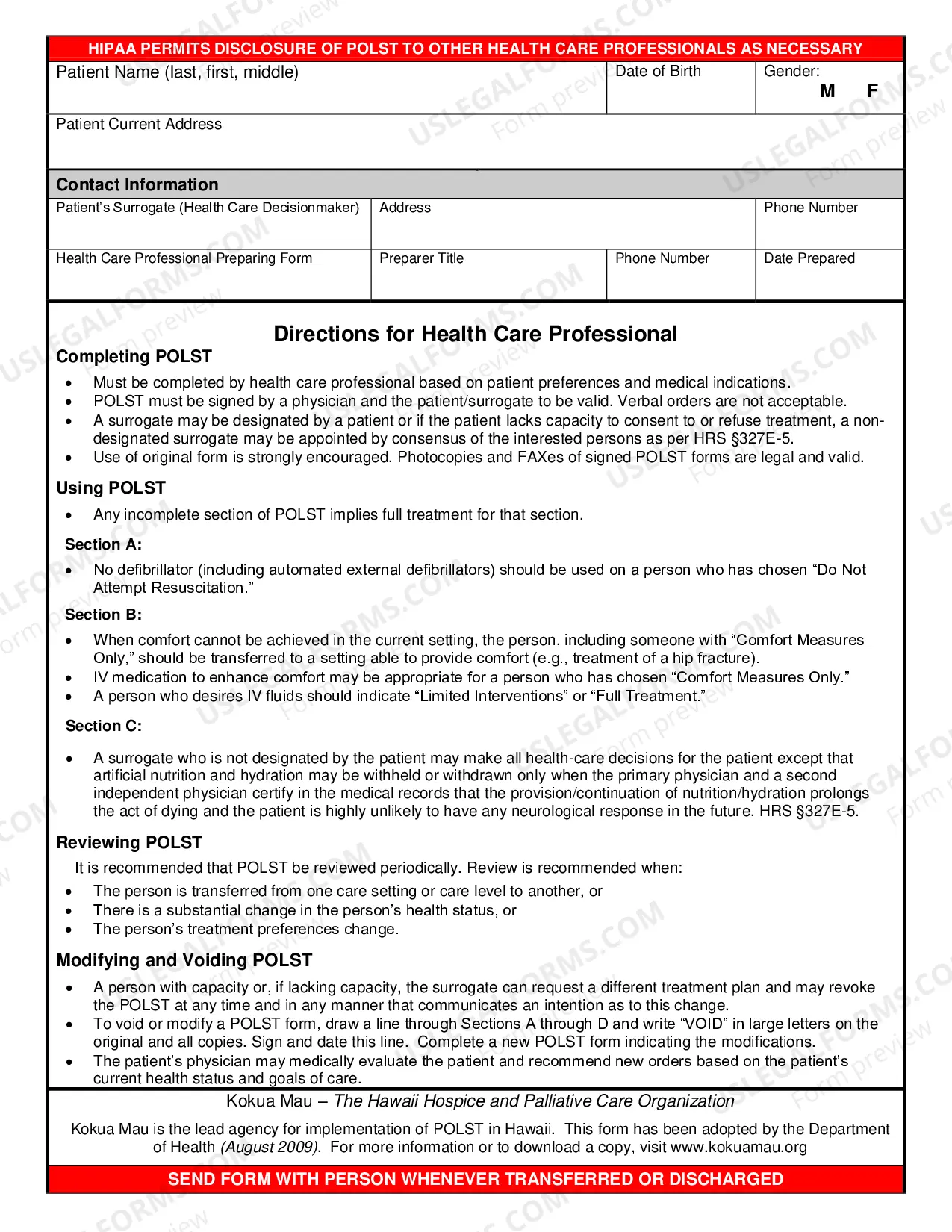 Preview Hawaii Physician Orders for Life Sustaining Treatment