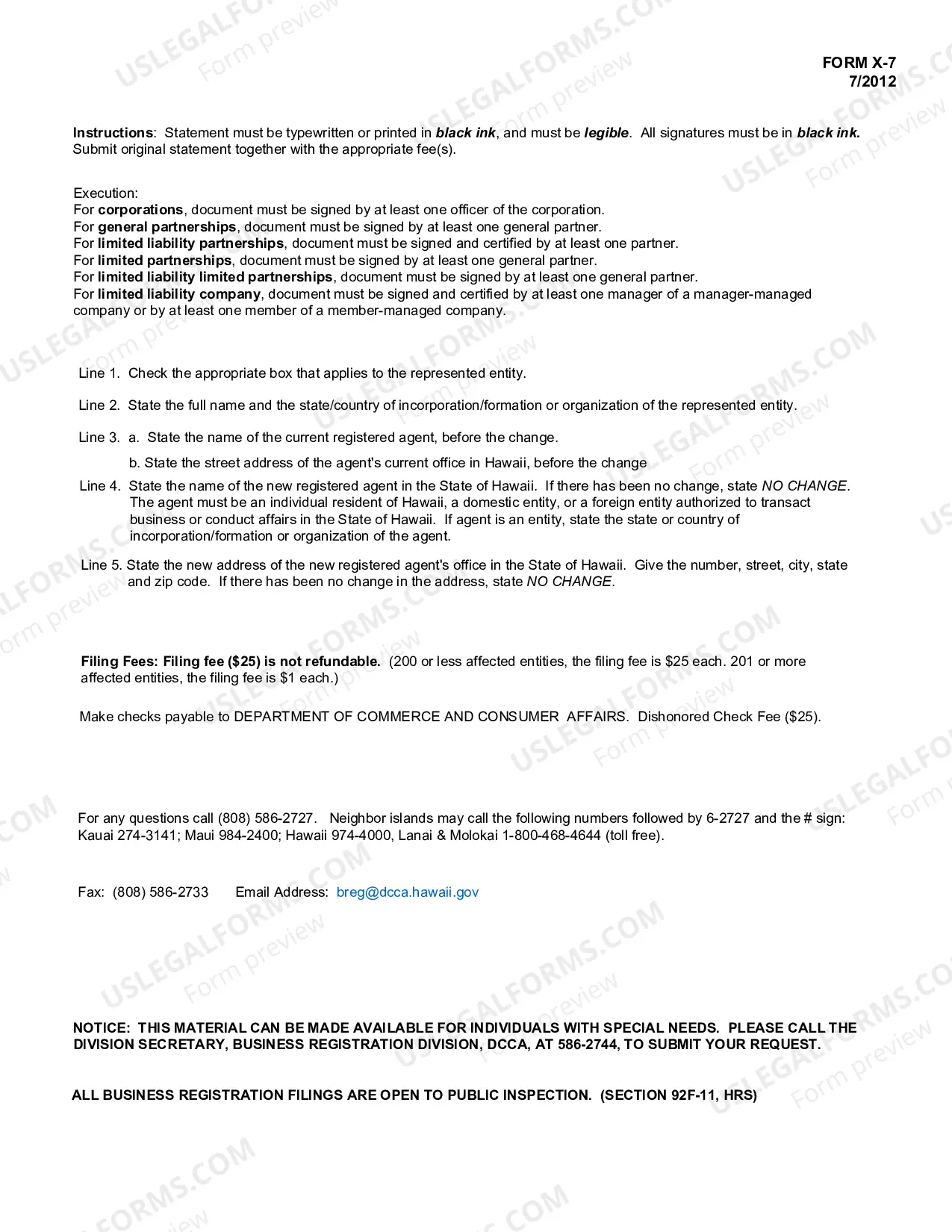 Preview Hawaii Change of Registered Agent
