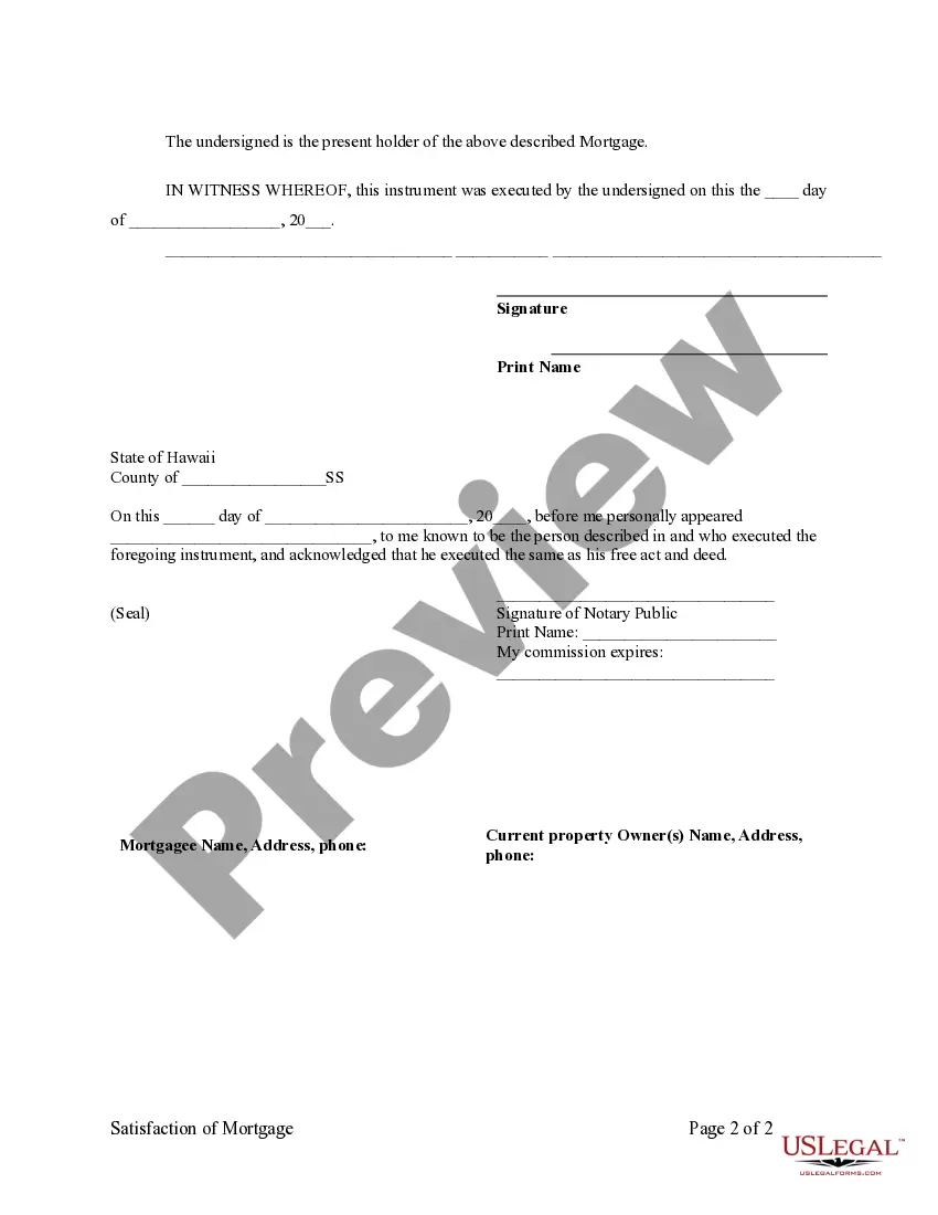 Preview Satisfaction, Release or Cancellation of Mortgage by Individual
