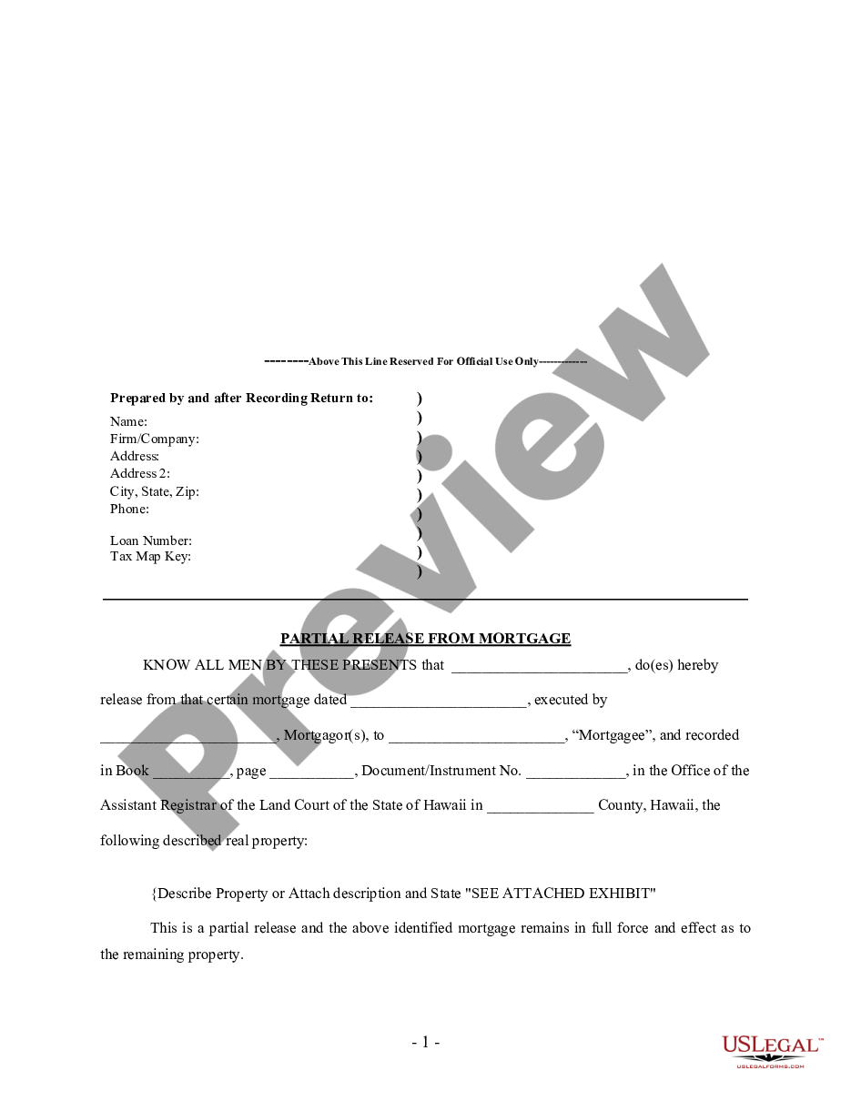 page 0 Partial Release of Property From Mortgage by Individual Holder preview