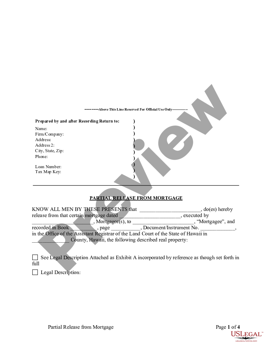 page 0 Partial Release of Property From Mortgage for Corporation preview