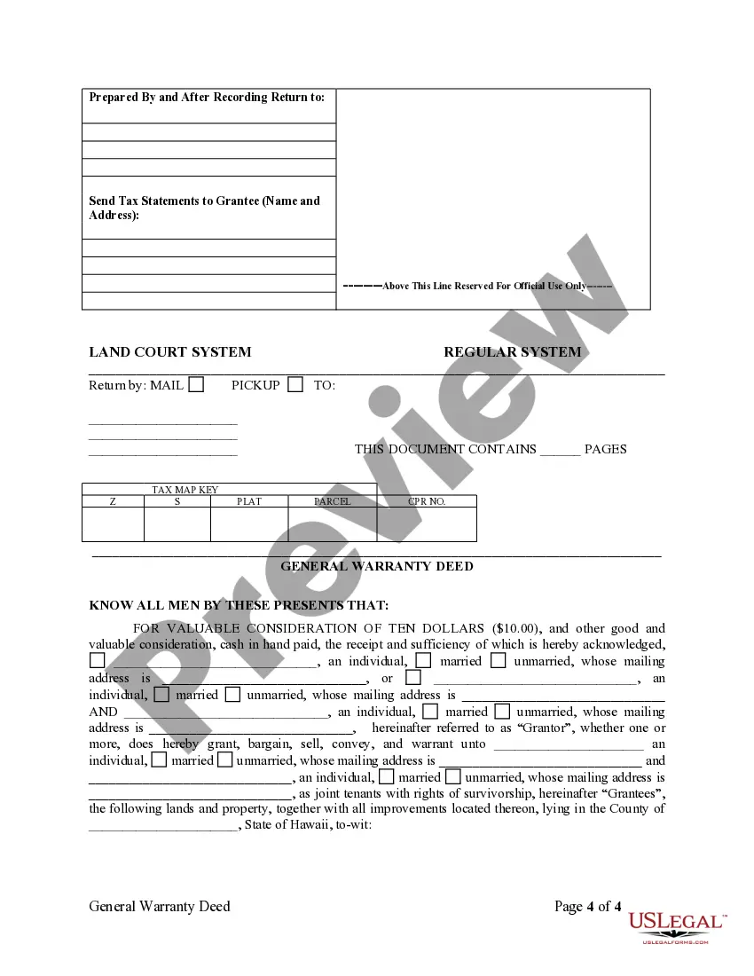 Preview Warranty Deed for Separate or Joint Property to Joint Tenancy