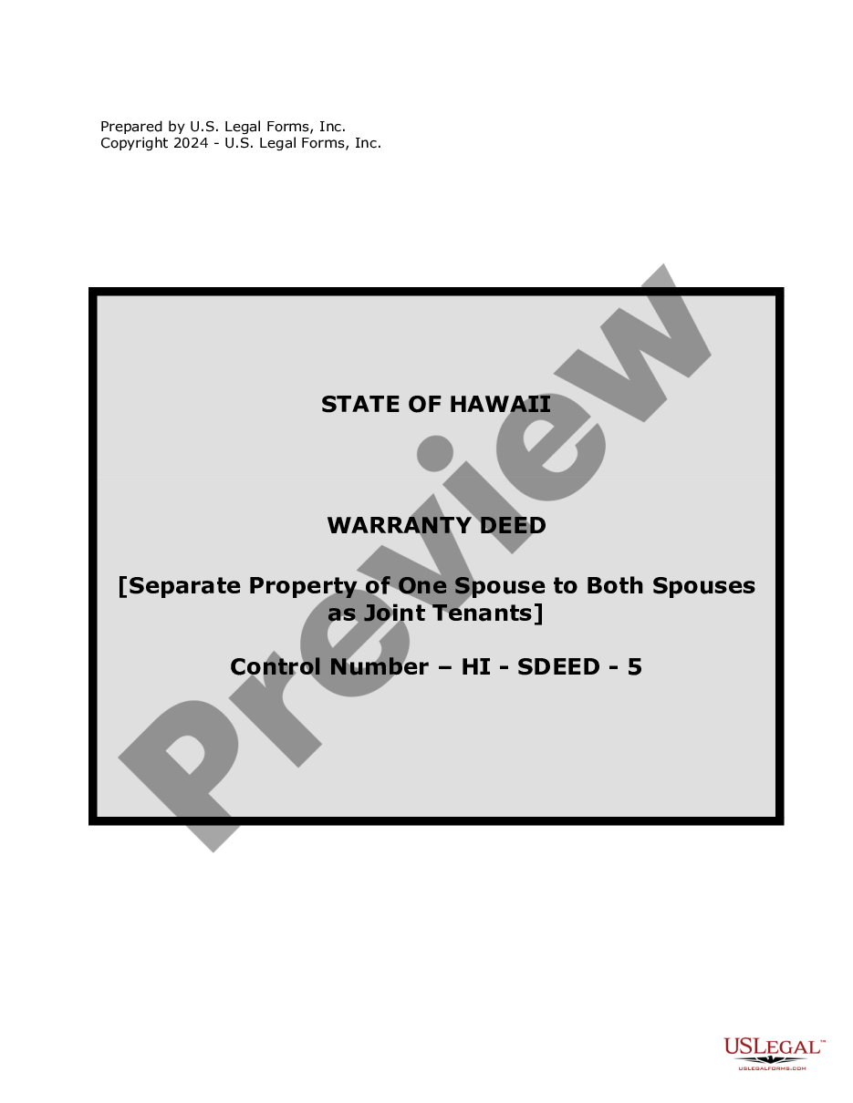 page 0 Warranty Deed to Separate Property of One Spouse to Both Spouses as Joint Tenants preview