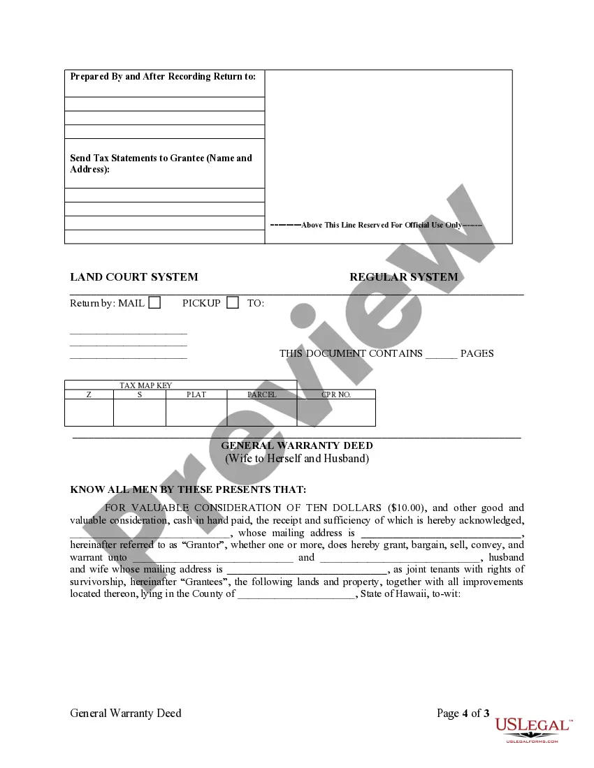Preview Warranty Deed to Separate Property of One Spouse to Both Spouses as Joint Tenants