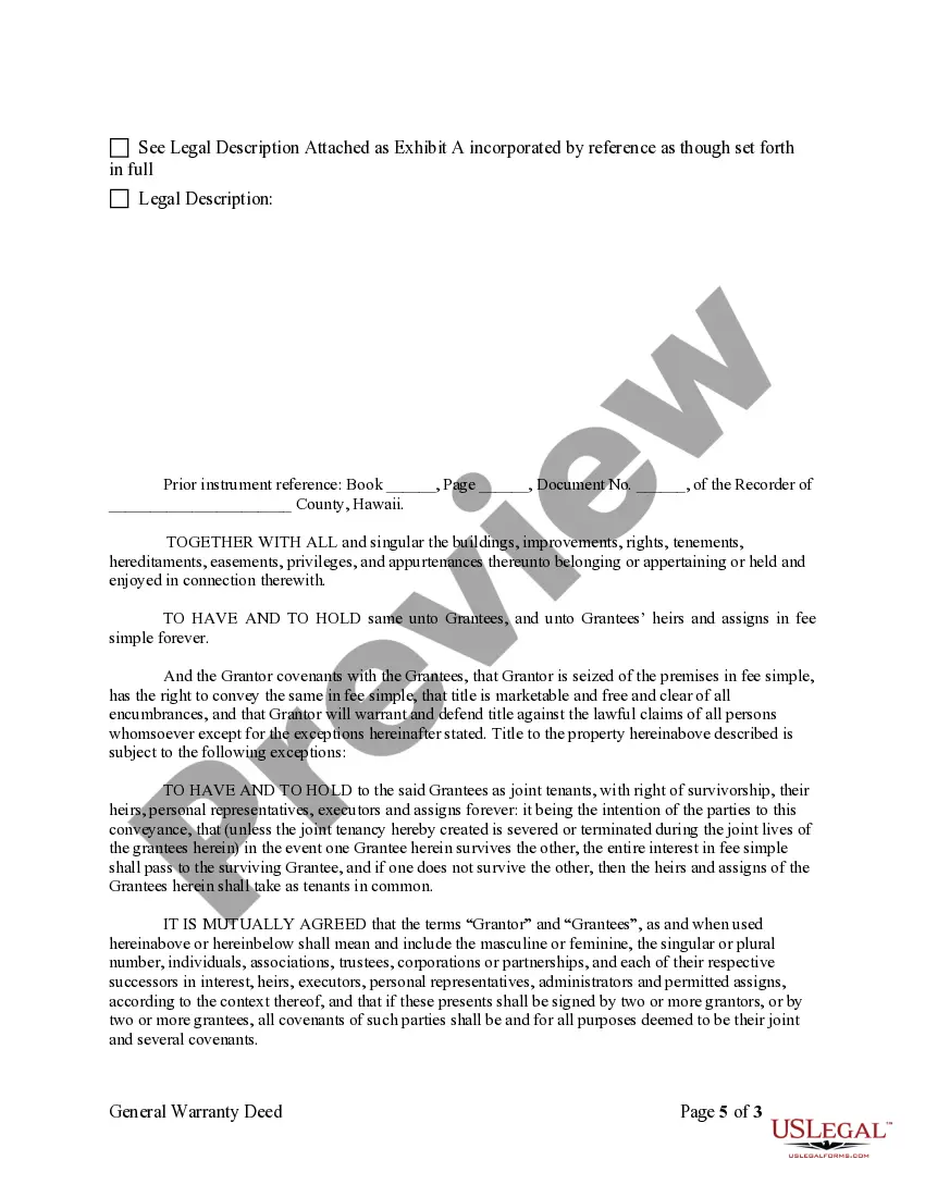 Preview Warranty Deed to Separate Property of One Spouse to Both Spouses as Joint Tenants