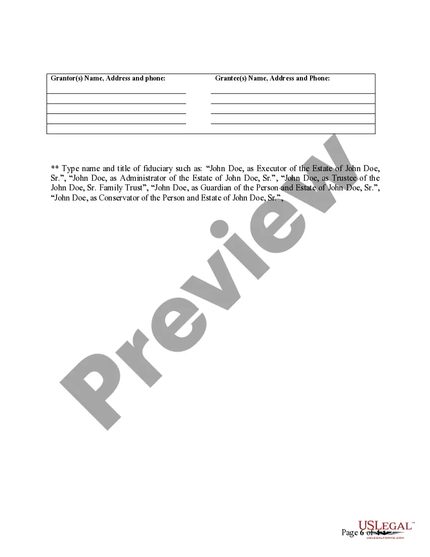 Preview Fiduciary Deed for use by Executors, Trustees, Trustors, Administrators and other Fiduciaries