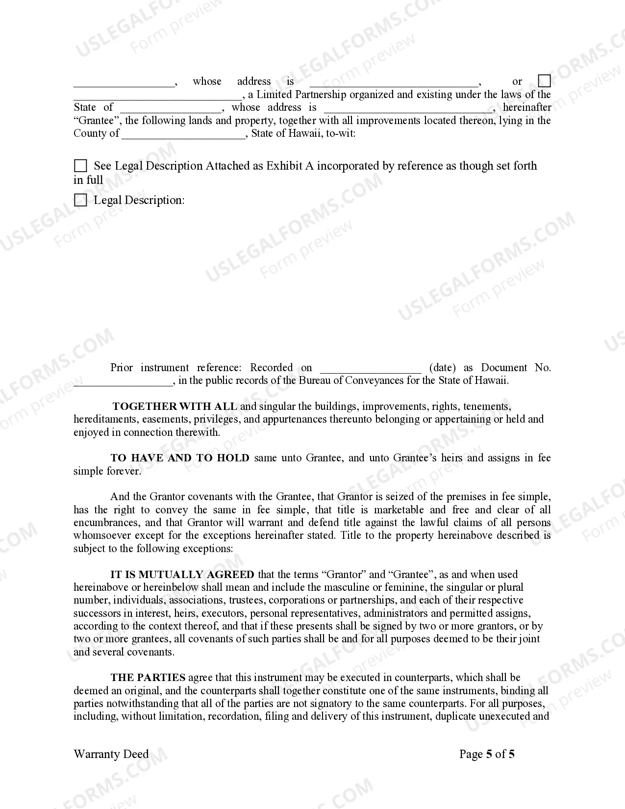 Preview Warranty Deed from Limited Partnership or LLC is the Grantor, or Grantee