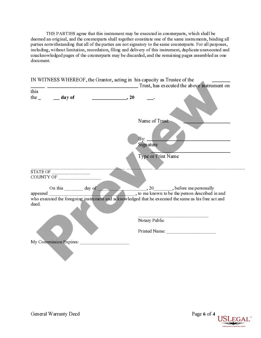 Preview Warranty Deed from Trust as Grantor to Six Individuals - Joint Tenants with Rights of Survivorship