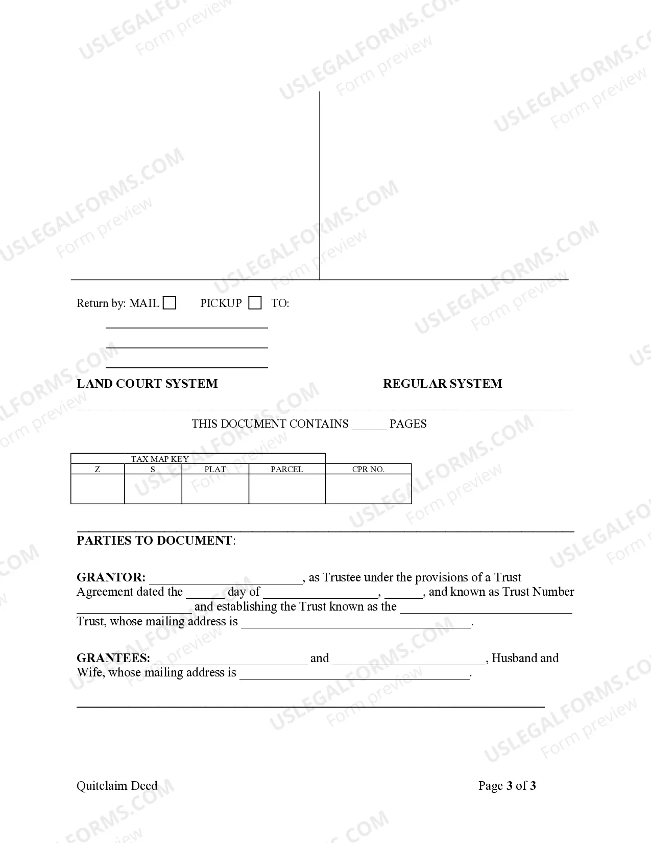 Preview Quitclaim Deed - Trust to Husband and Wife
