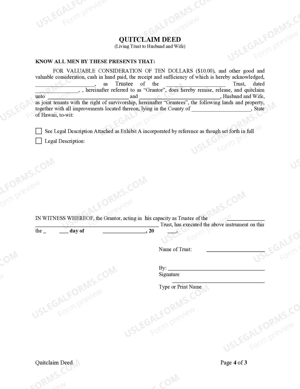 Preview Quitclaim Deed - Trust to Husband and Wife