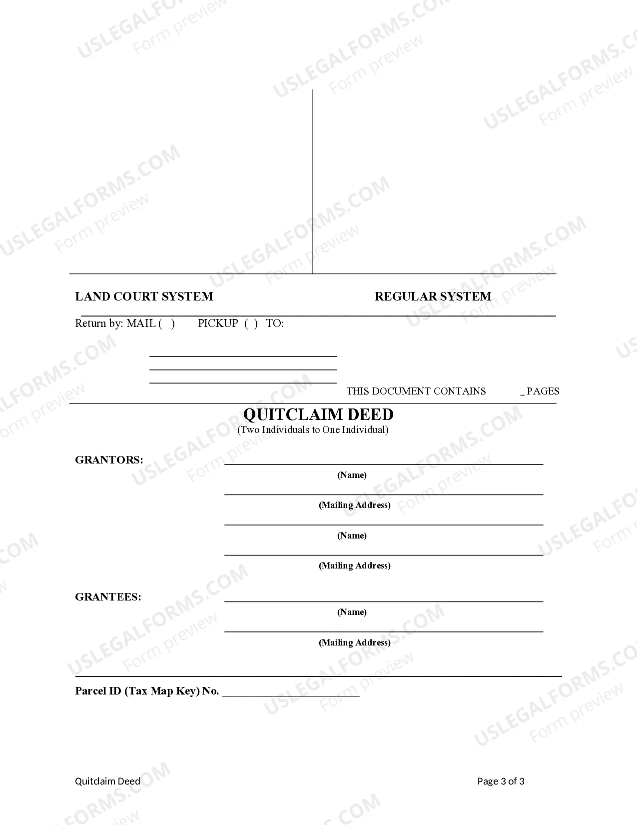 Preview Quitclaim Deed - Two Individuals to One Individual