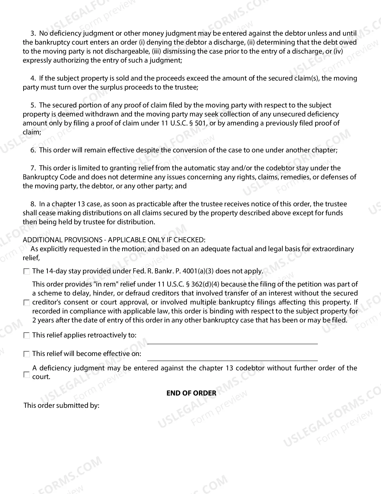 Preview Order Granting Relief From Stay
