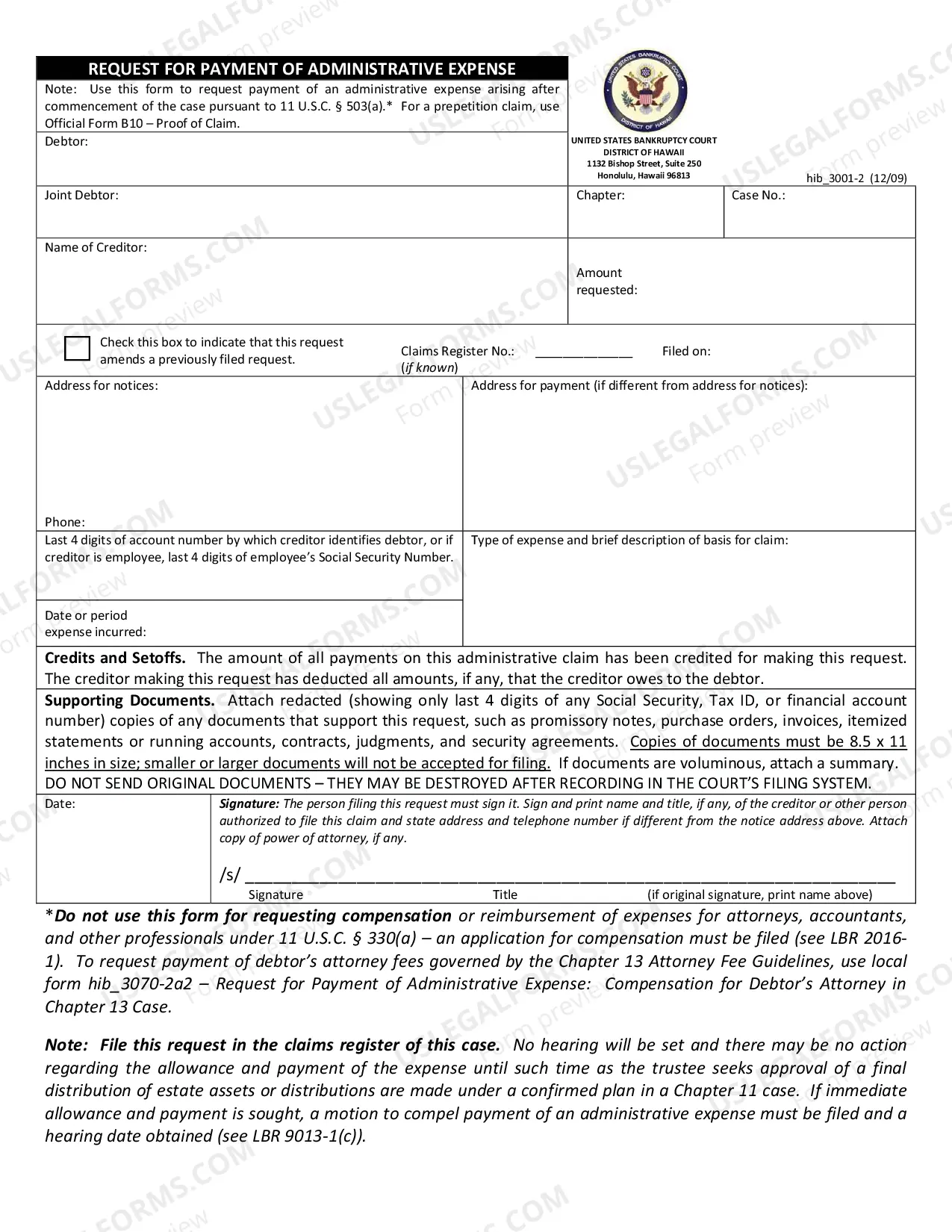 Preview Administrative Expense - Request for Payment by Debtor's Attorney