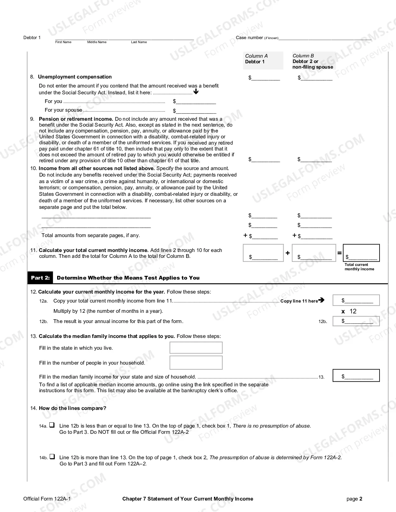 Preview Chapter 7 Statement of Your Current Monthly Income and Means-Test Calculation