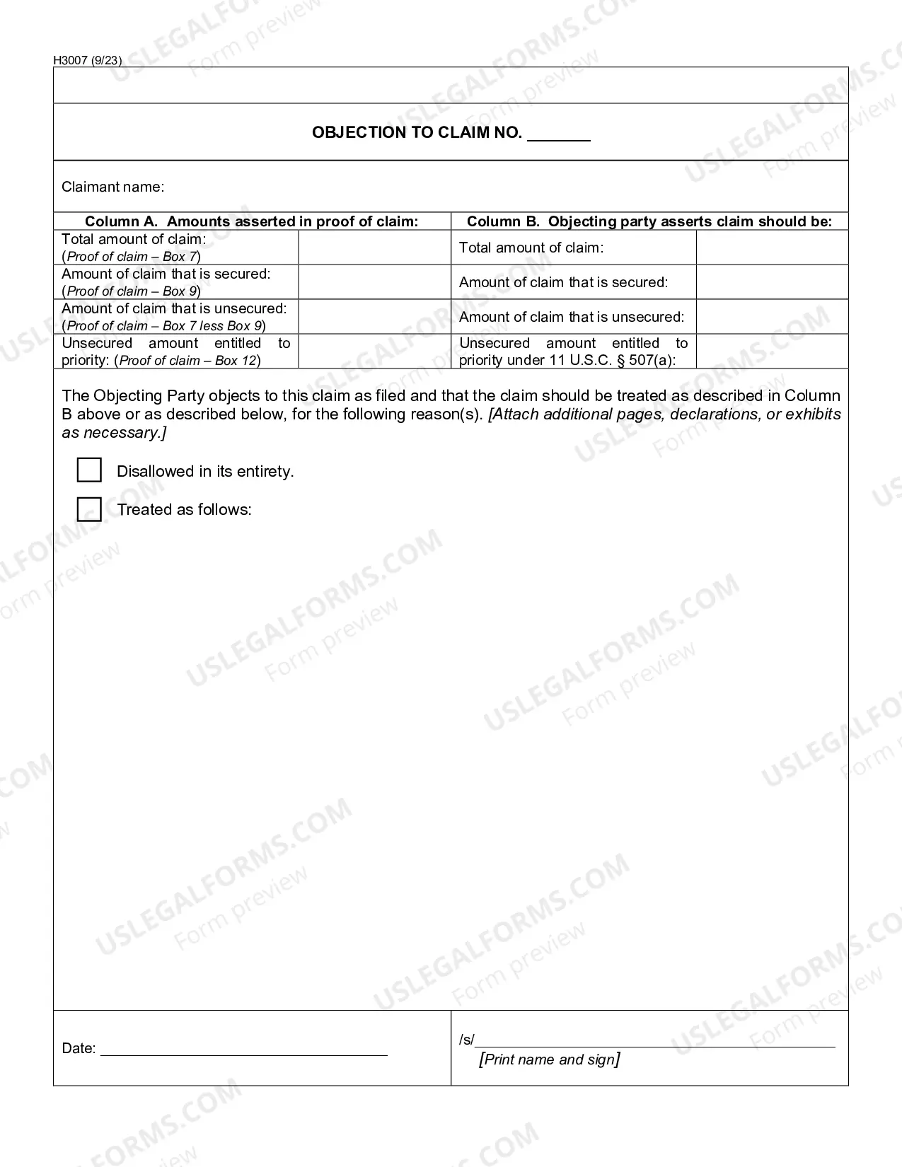 Preview Objection To Claim