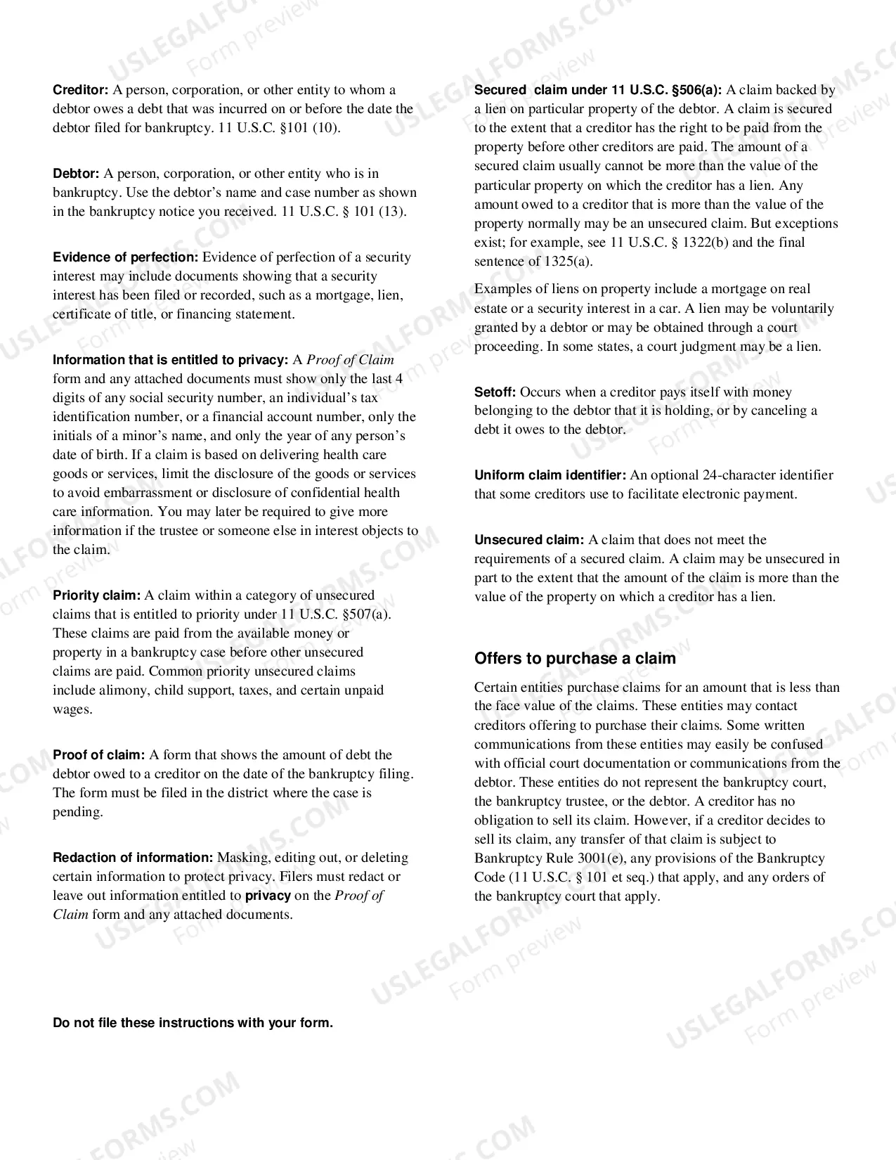Preview Proof of Claim - Instructions