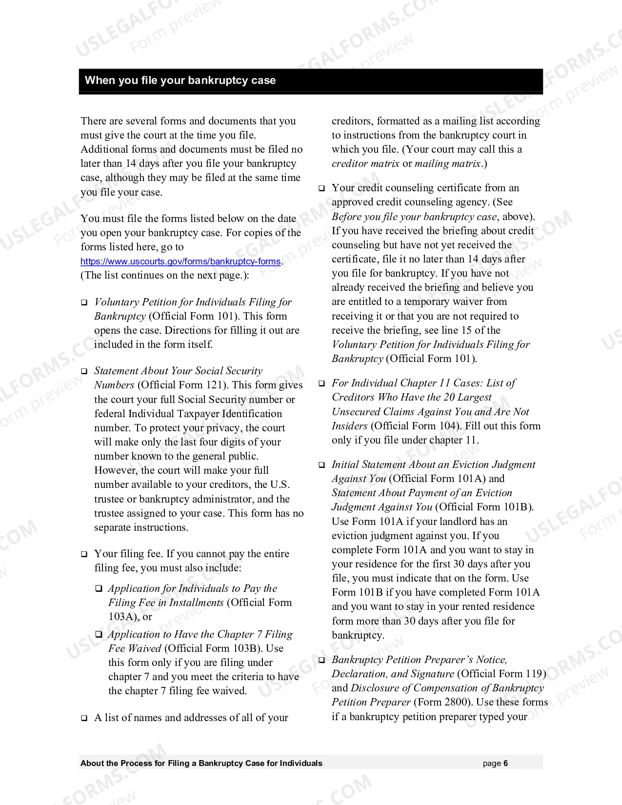 Preview Instructions - Bankruptcy Forms for Individuals