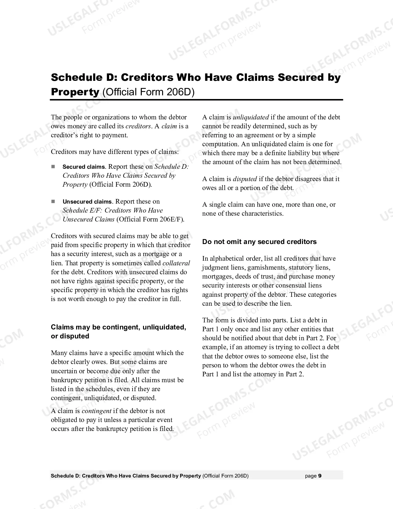 Preview Instructions - Bankruptcy Forms for Non-Individuals (forms only available at U.S. Courts website)