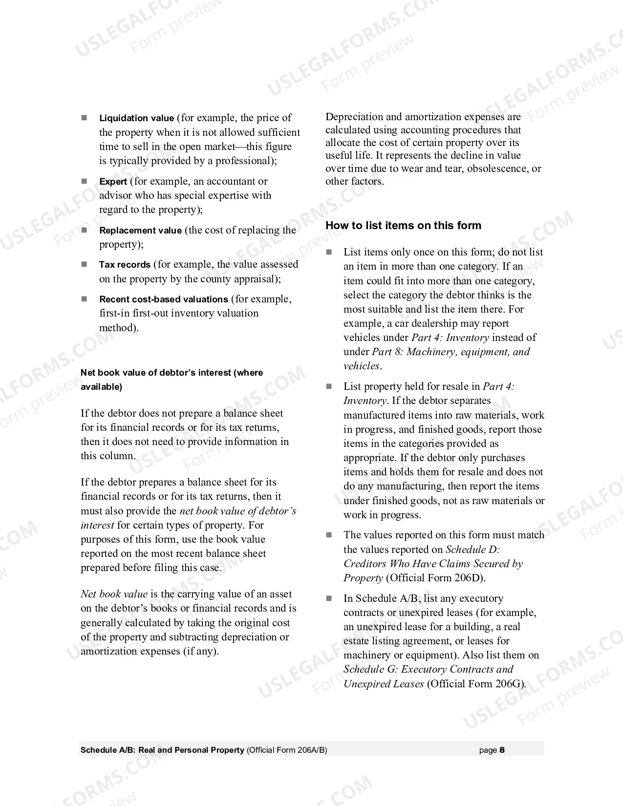 Preview Instructions - Bankruptcy Forms for Non-Individuals (forms only available at U.S. Courts website)