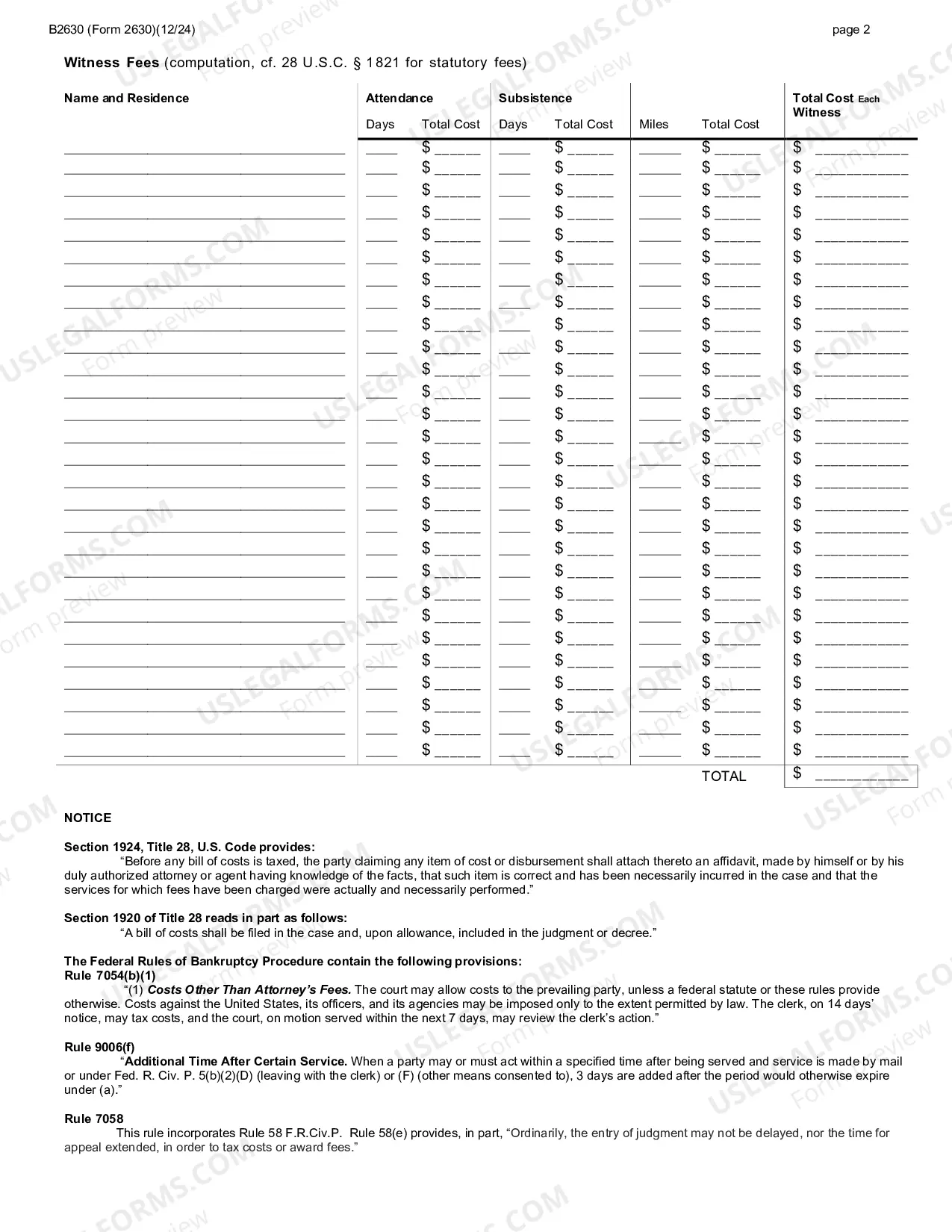 Preview Bill of Costs