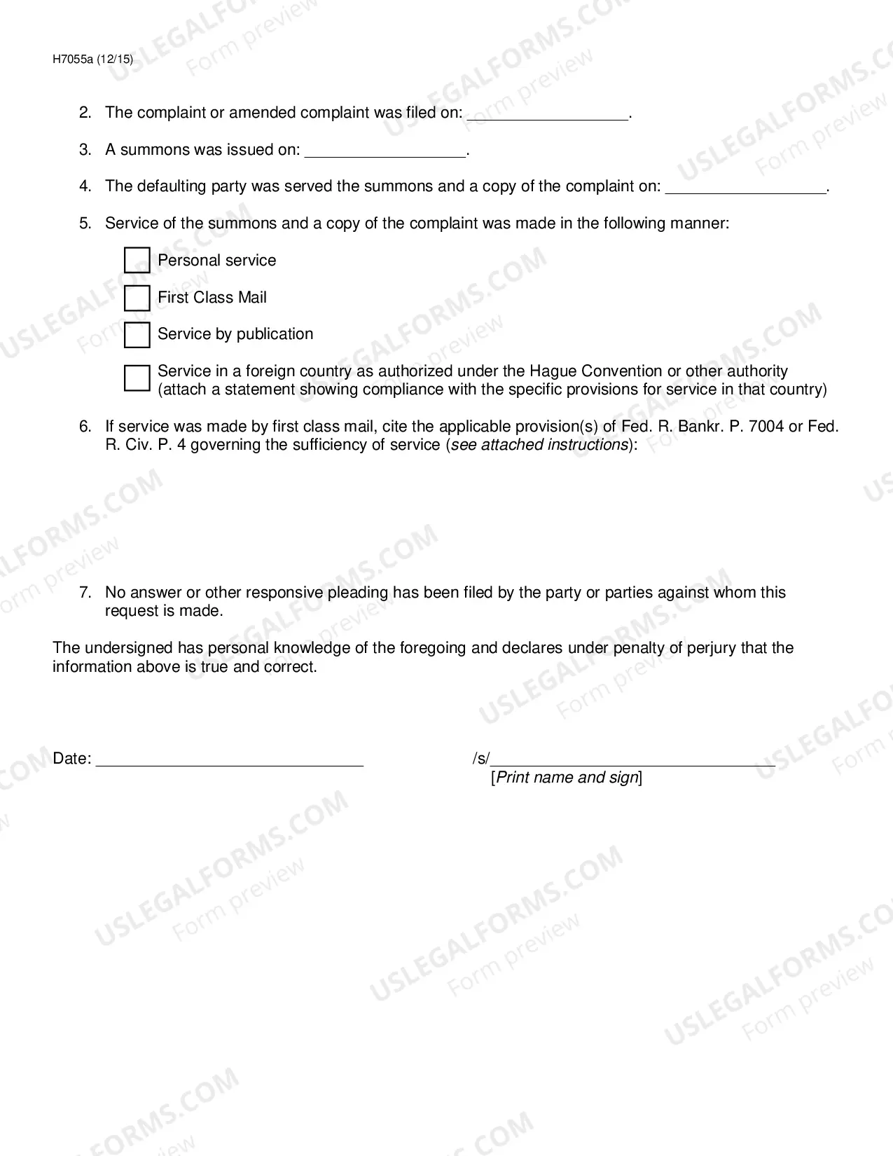 Preview Entry of Default and Declaration in Support (Request)