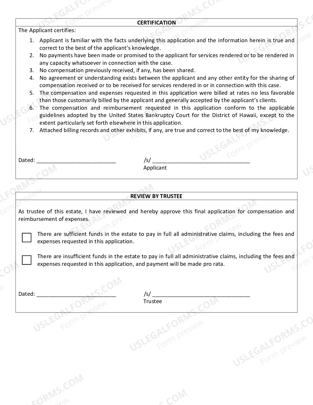 Preview Compensation (Order on Application)