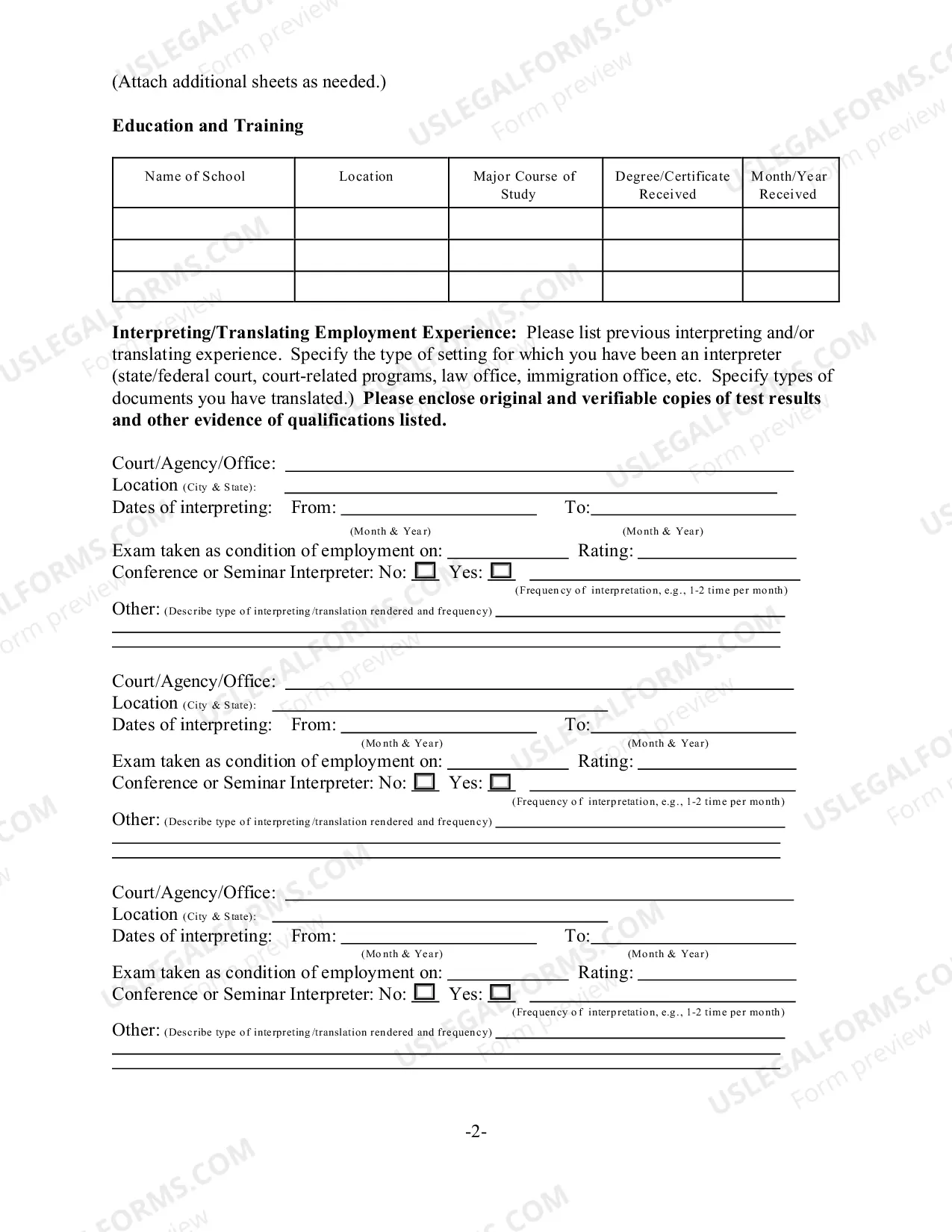 Preview Registration Form For Interpreters Or Translators