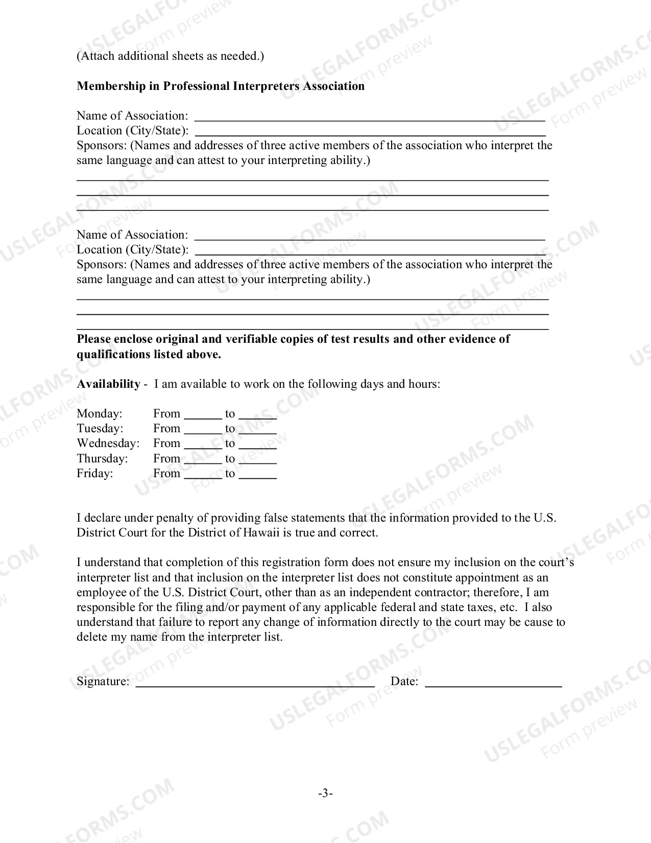 Preview Registration Form For Interpreters Or Translators