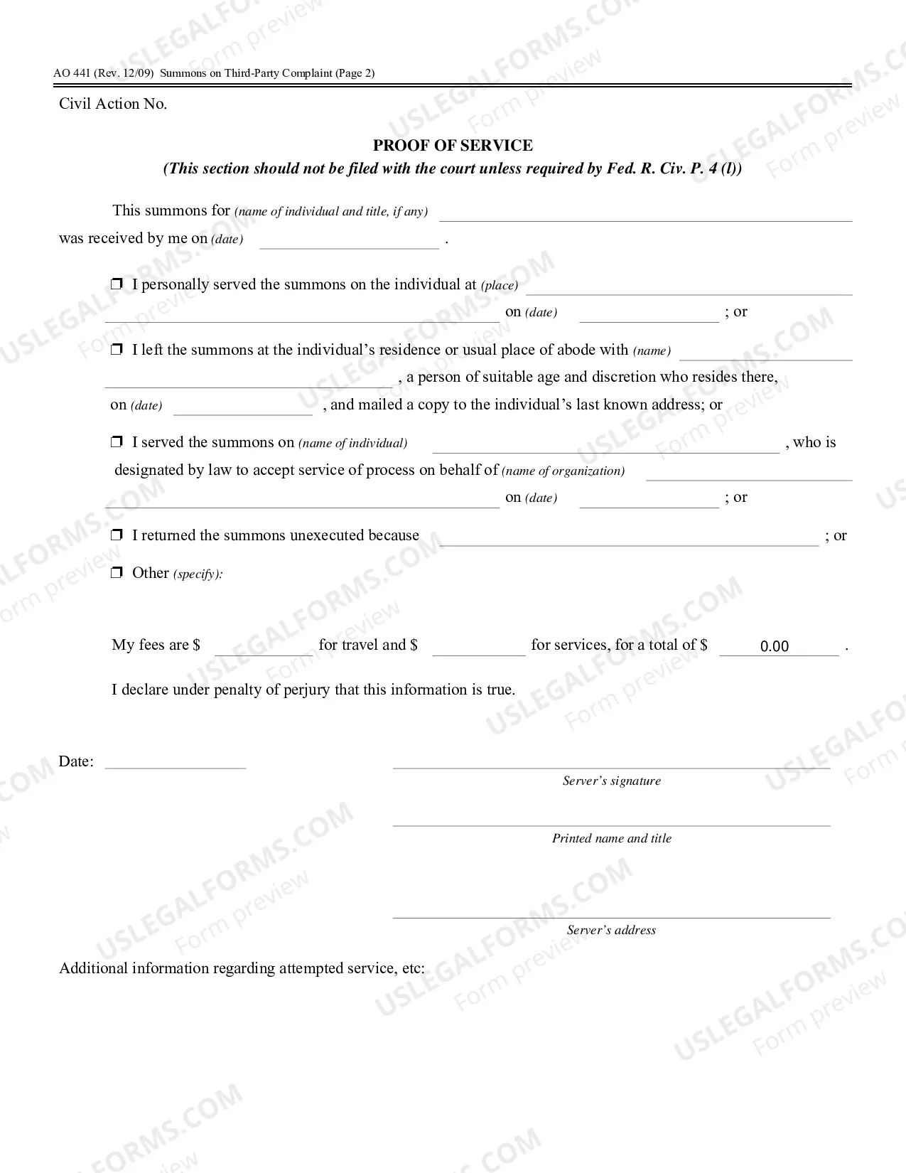 Preview Summons On A Third-Party Complaint