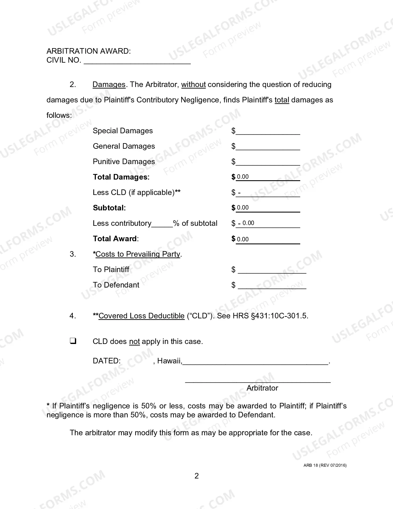 Preview Arbitration Award (Comparative Negligence Is In Issue)