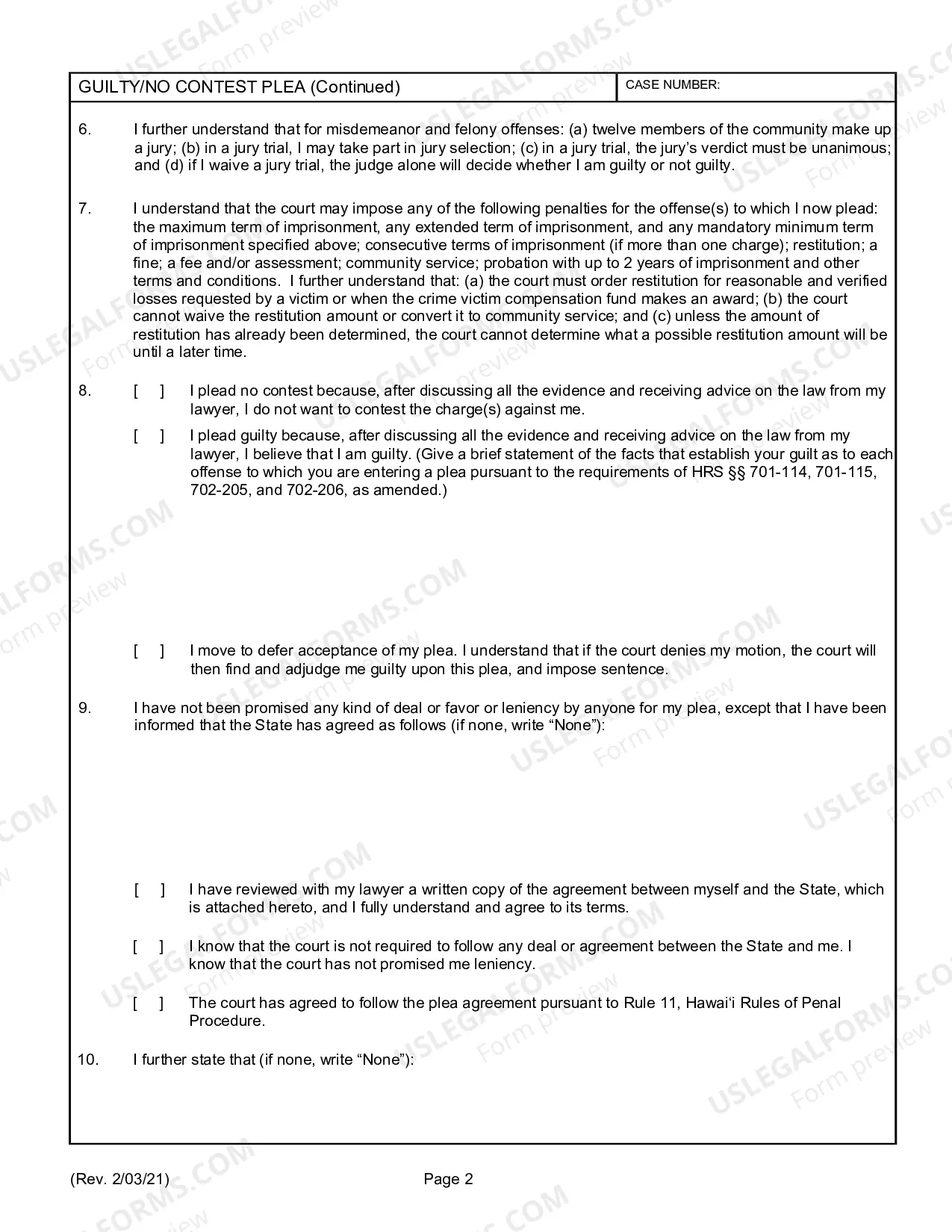 Preview Criminal Plea Form