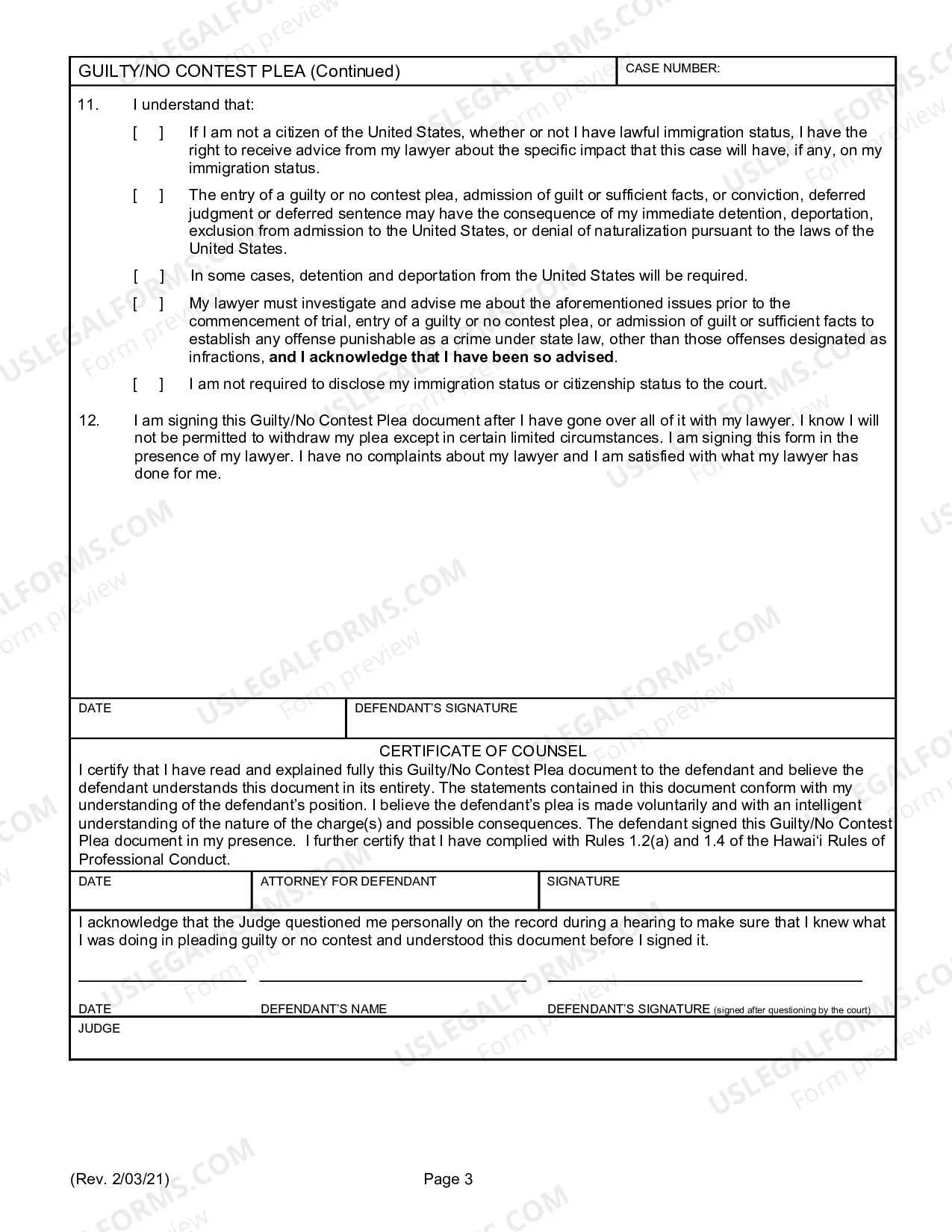 Preview Criminal Plea Form
