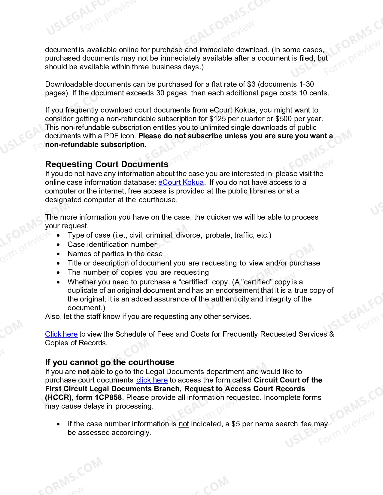 Preview Court Records Request Instructions