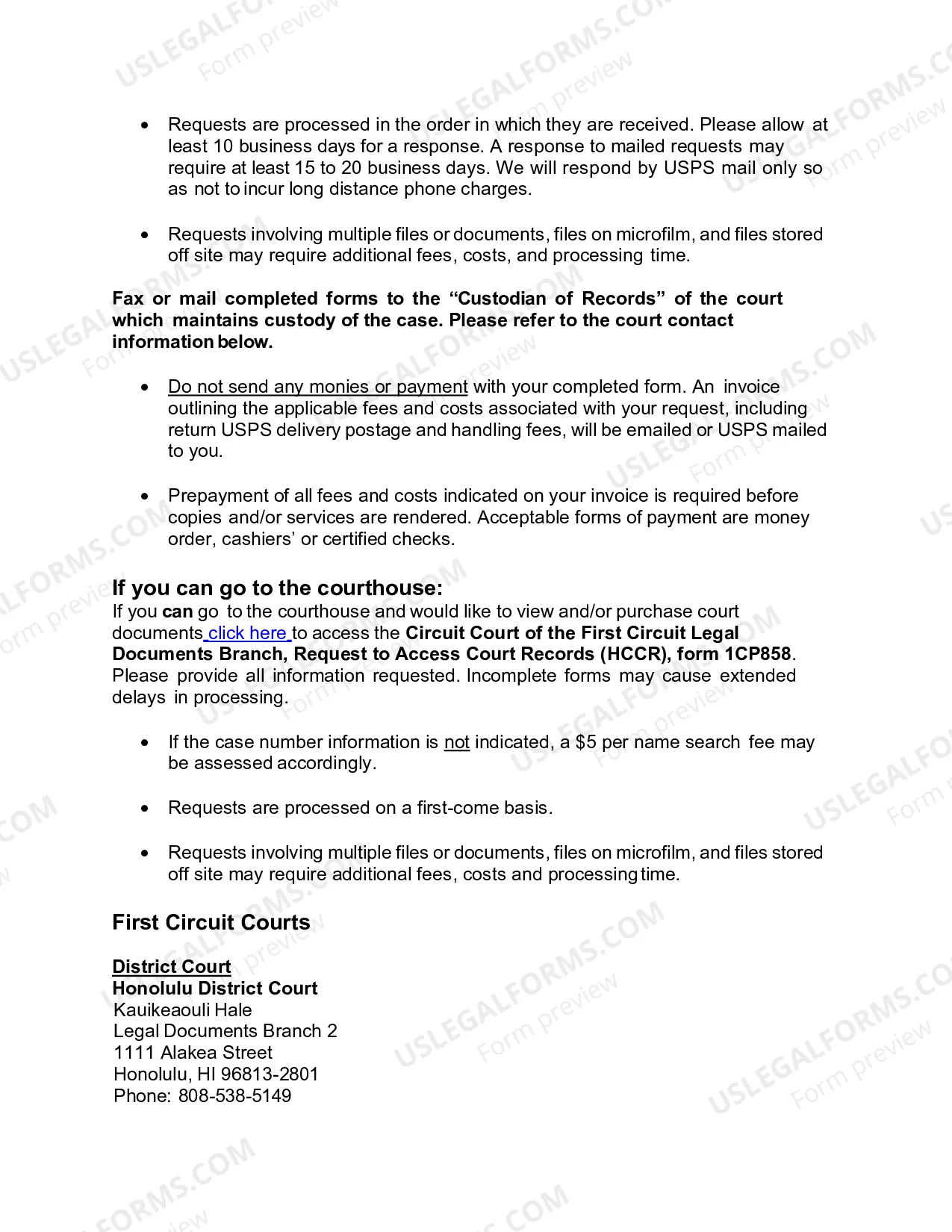 Preview Court Records Request Instructions