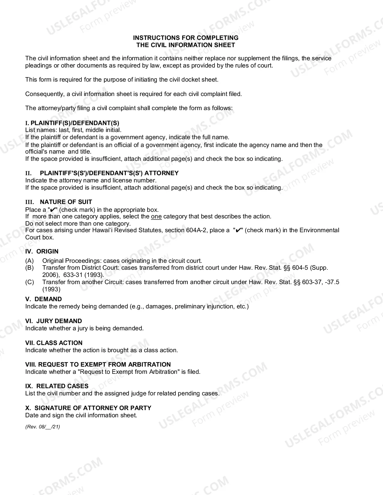 Preview Civil Information Sheet (Statewide)