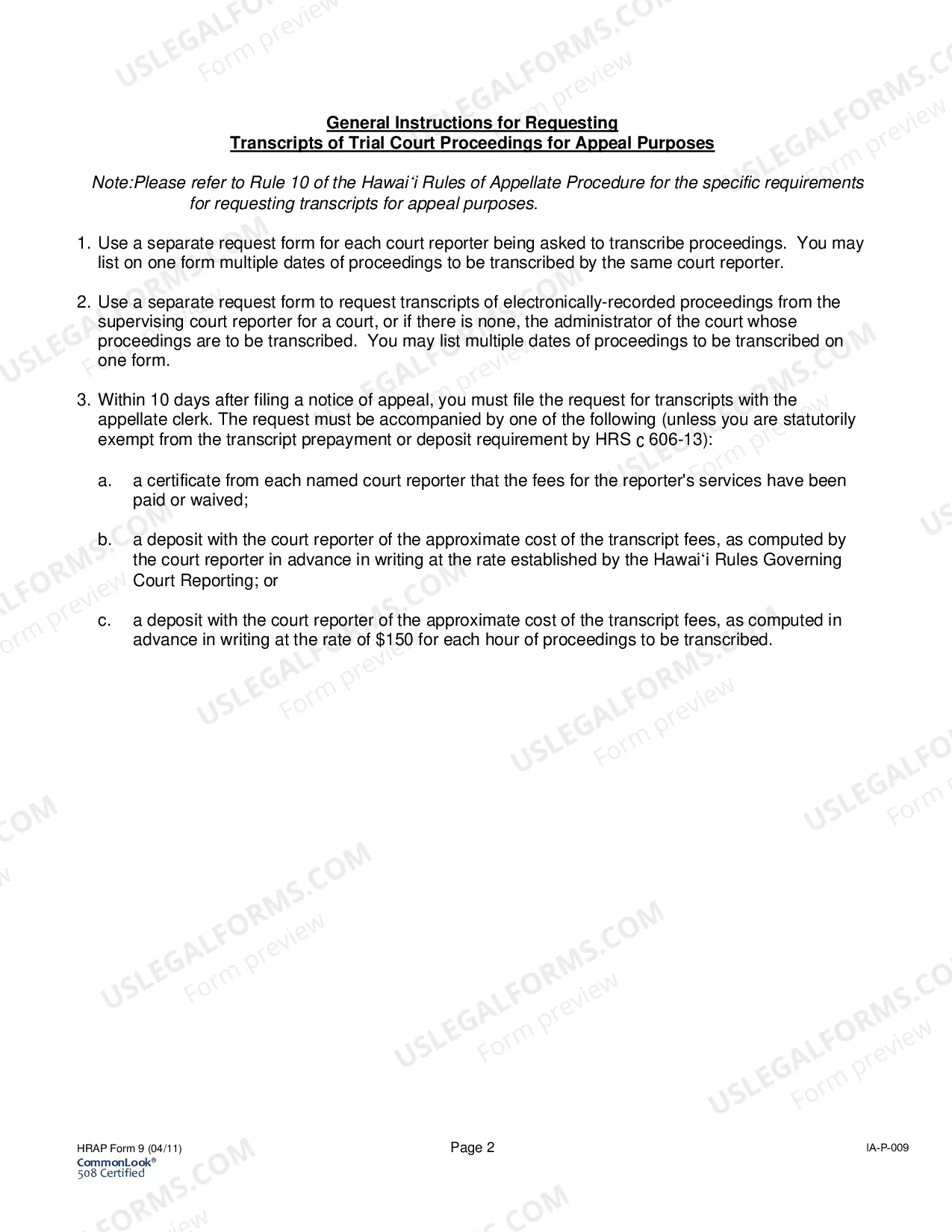 Preview Request For Transcript(s) of Proceedings Non-Appeal