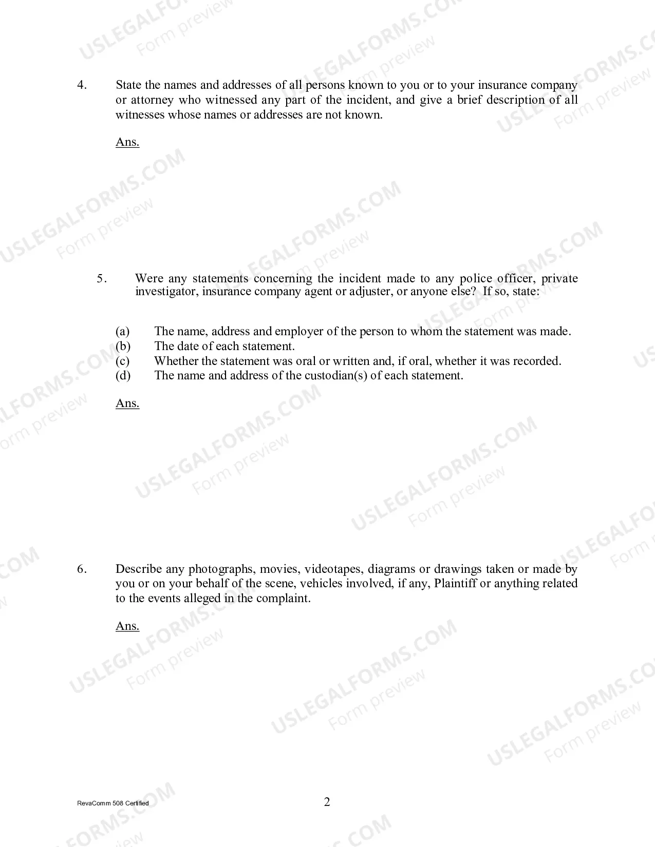 Preview Interrogatories to Defendant