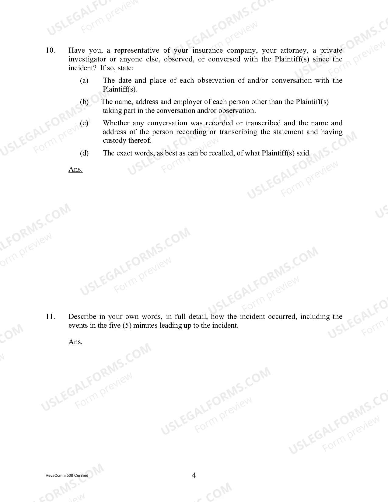 Preview Interrogatories to Defendant