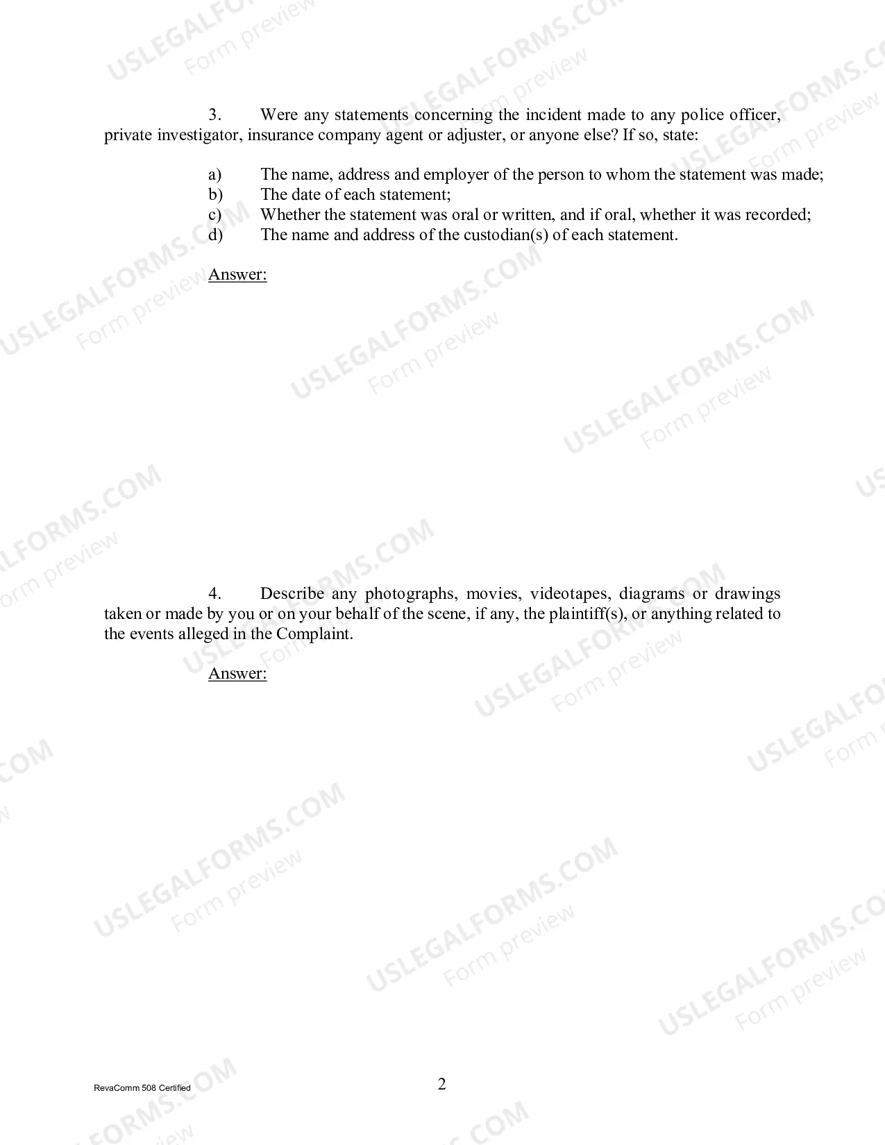 Preview Interrogatories to Defendant