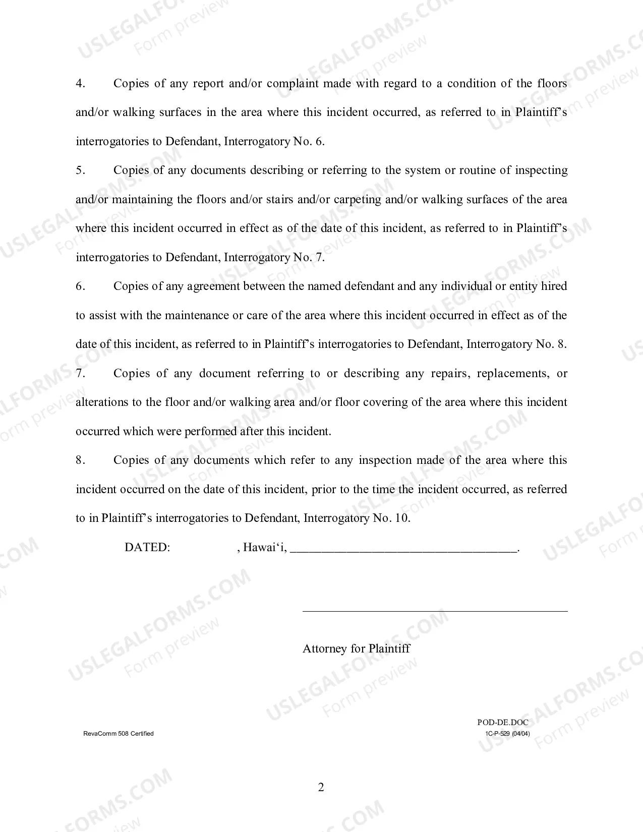 Preview Plaintiff's First Request for Production of Documents and Things to Defendant