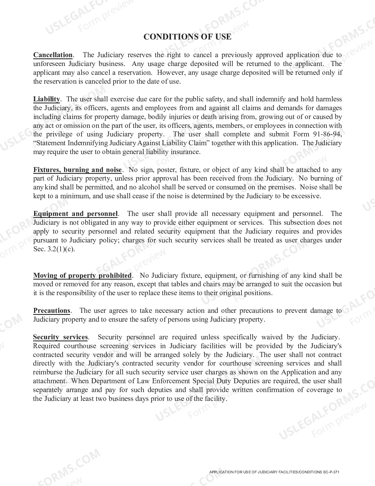 Preview Application for Use of Judiciary Facilities