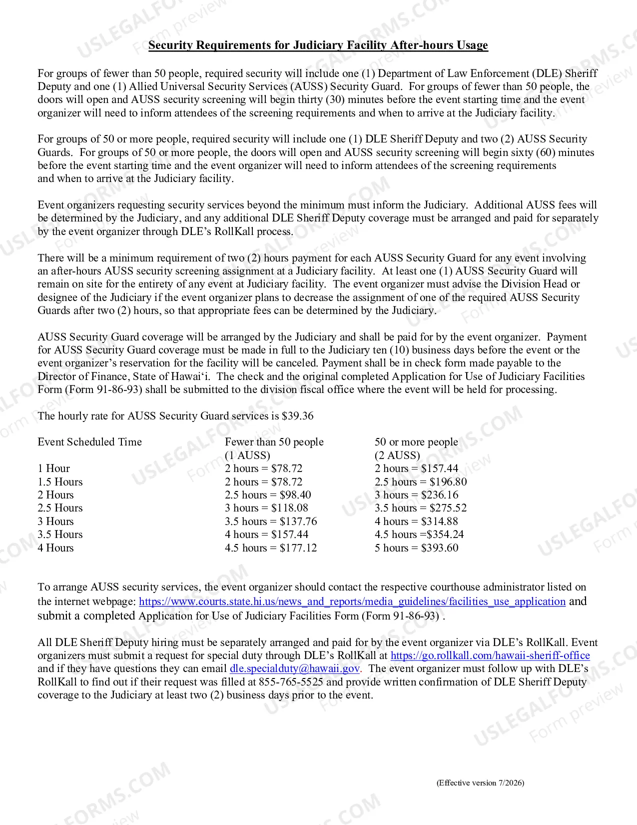 Preview Application for Use of Judiciary Facilities