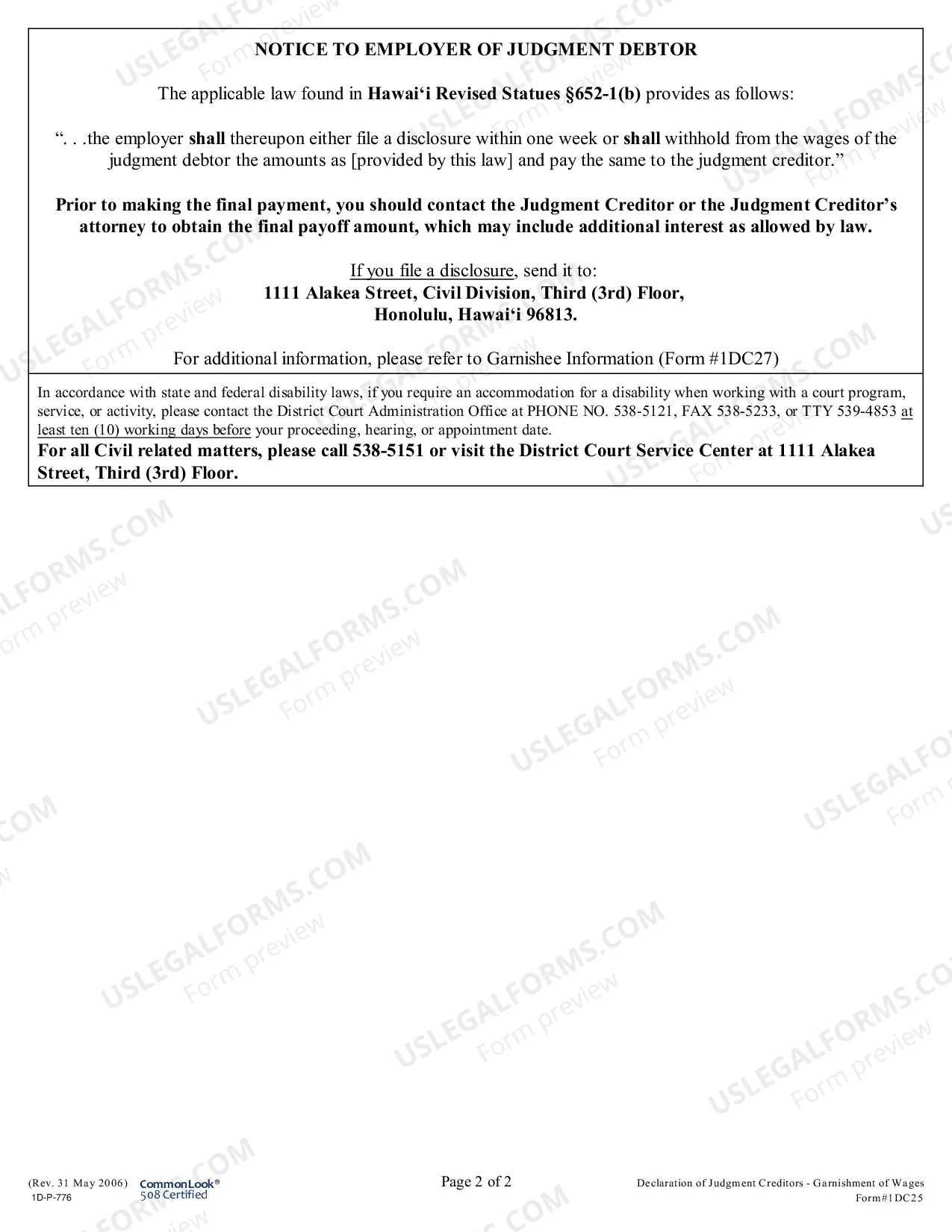 Preview Declaration of Judgment Creditors For Garnishment of Wages