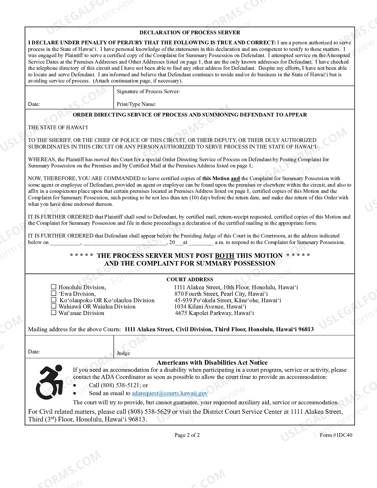 Preview Ex Parte Motion For Service of Process By Posting and By Certified Mail