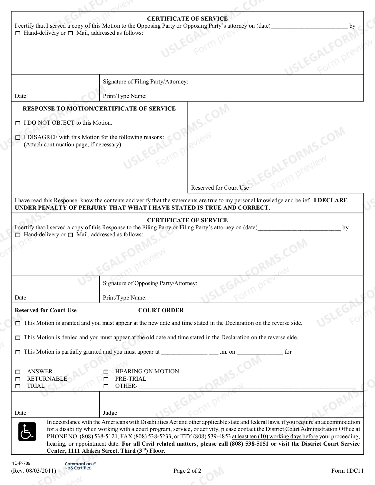Preview Non Hearing Motion For Continuance